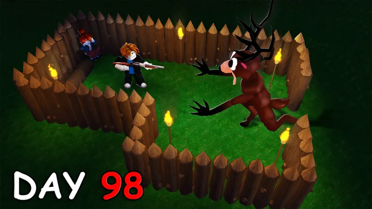 Official Roblox screenshot for 99 Nights in the Forest used as visual context