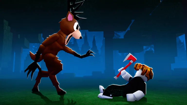 Official Roblox screenshot for 99 Nights in the Forest used as visual context